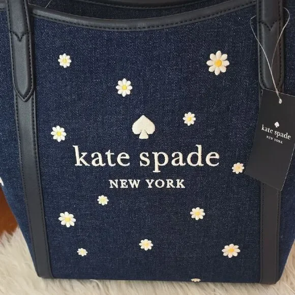 NWT- Kate Spade Denim Daisy Slide Tote (16×12×6)
